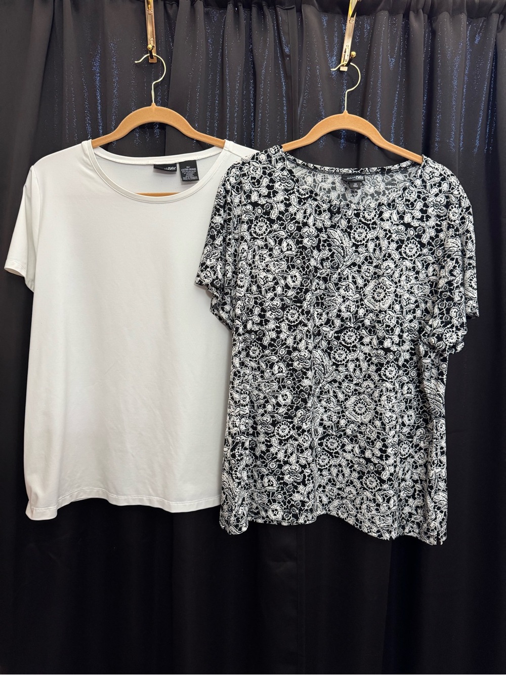 East 5th White Short Sleeve Tee & Black Floral Short Sleeve Top